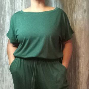 SIZE 3XL DARK GREEN STRETCH PANTS JUMPSUIT SHORT SLEEVE
